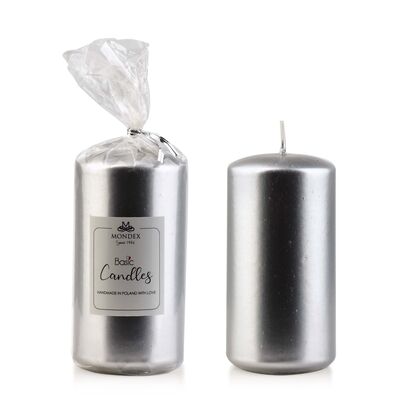 Świeca parafinowa 7 x 14 cm metalik srebrny