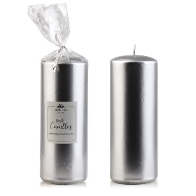 Świeca parafinowa 7 x 19 cm metalik srebrny