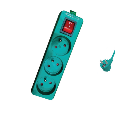 Przedłużacz 3 gniazda 3 m z uziemieniem z przesłonami gniazd z włącznikiem zielony ELEKTRO