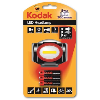 Latarka LED czołowa 5W 300lm + 3 Bateria AAA KODAK