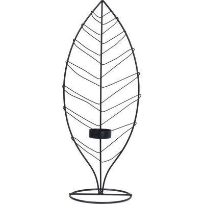 Świecznik metalowy liść czarny 38 cm