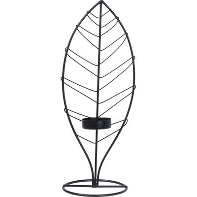 Świecznik metalowy liść czarny 29 cm