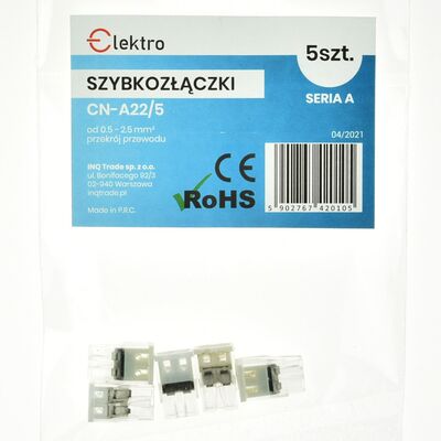Szybkozłączka CN-A22 2x 0,5-2,5 mm drut (opk 5 szt)