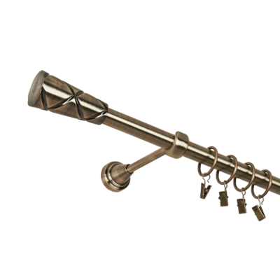 Karnisz pojedynczy 19 mm antyczny mosiądz 200 cm Cezar żabka