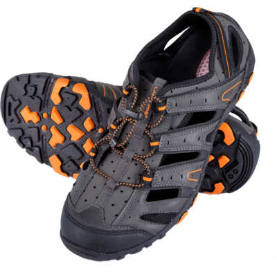 Sandały trekkingowe PU/dzianina szaro-czarno-pomarańczowe 