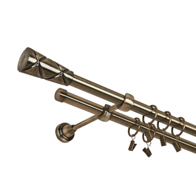 Karnisz podwójny 19/19 mm antyczny mosiądz 160 cm Cezar żabka