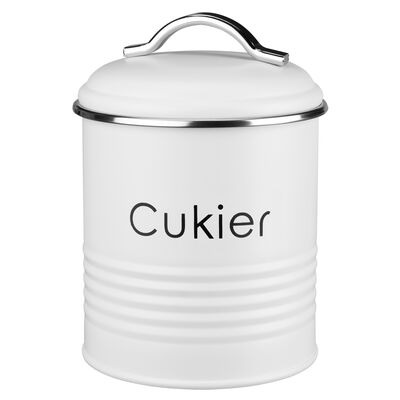 Pojemnik metalowy okrągły ALCANO CUKIER biały