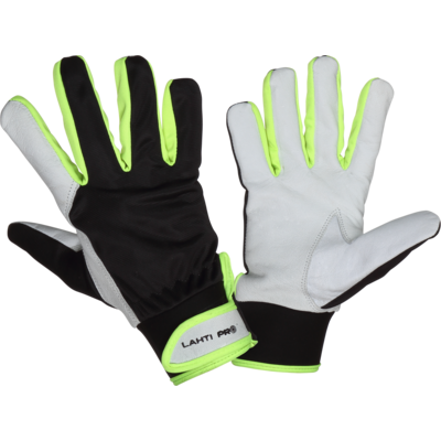 Rękawice ze skóry czarno-żółte L271809P 