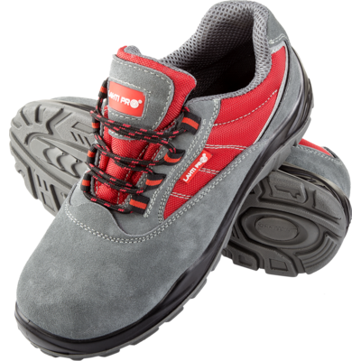 Półbuty zamsz oxford szaro-czerwone S1P SRC 44 CE LAHTI PRO