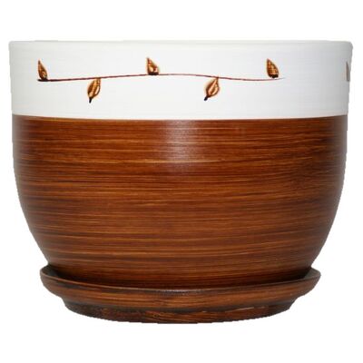 Doniczka Classic z podstawką drewno IV 13,5 cm ceramiczna brązowa