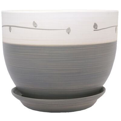 Doniczka Classic z podstawką drewno V 19,5 cm ceramiczna szara