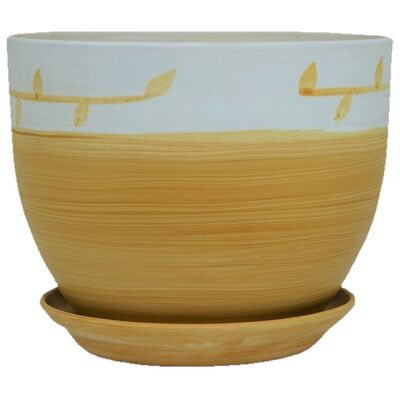 Doniczka Classic z podstawką drewno II 13,5 cm ceramiczna beżowa
