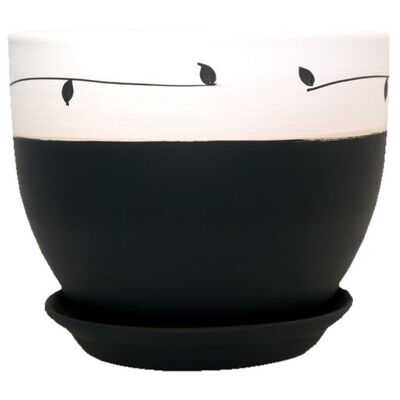 Doniczka Classic z podstawką drewno II 16,5 cm ceramiczna grafit