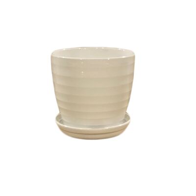 Doniczka Wave 11 cm ceramiczna biała z podstawką
