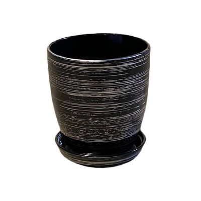 Doniczka Classic wysoka 16 cm ceramiczna grafitowo-srebrna z podstawką