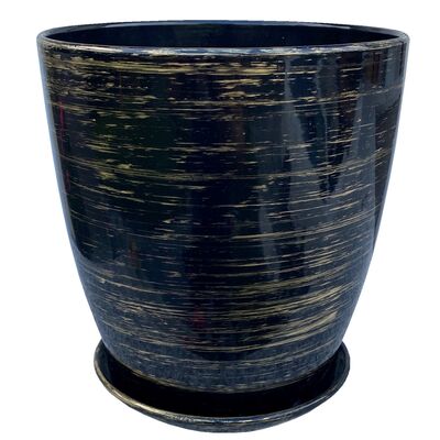 Doniczka Classic wysoka 19 cm ceramiczna grafitowo-złota z podstawką