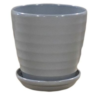 Doniczka Wave 11 cm ceramiczna szara z podstawką