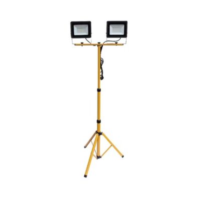 Naświetlacz LED na statywie 2x50 W 2x4000 lm 6400 K IP65 150 cm żółty