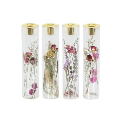 Świecznik szklany suszone kwiaty 23 x 5 cm