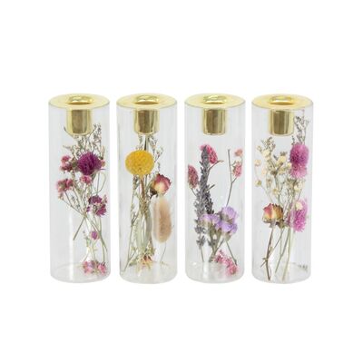Świecznik szklany suszone kwiaty 16 x 5 cm