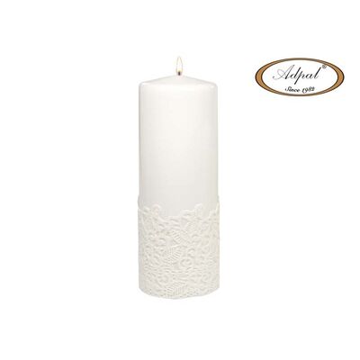 Świeca pieńkowa 20 x 7 cm koronka V lakier biała