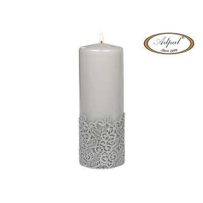 Świeca pieńkowa 20 x 7 cm koronka V jasny lakier popiel