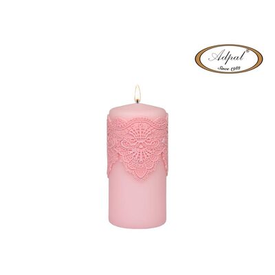 Świeca pieńkowa 15 x 7 cm koronka IV lakier matowy jasny różany