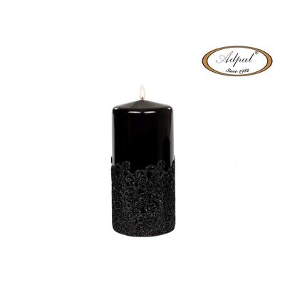 Świeca pieńkowa 15 x 7 cm koronka V lakier czarna