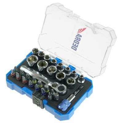 DEDRA Zestaw końcówek wkrętakowych bitów i nasadek 30 szt pudełko plastikowe
