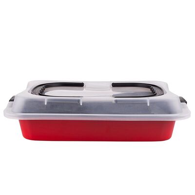Forma prostokątna do ciasta 36,3 x 24,5 x 5,5 cm z plastikową pokrywą i uchwytem czerwona