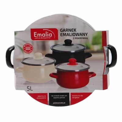 Garnek emaliowany z pokrywką 22 cm 5 l czarny