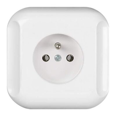 Gniazdo pojedyncze z uziemieniem białe Topaz