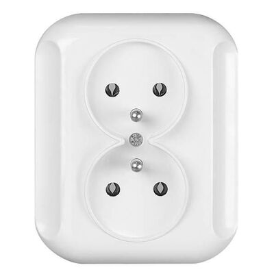 Gniazdo podwójne z uziemieniem białe Topaz