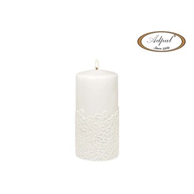 Świeca pieńkowa 15 x 7 cm koronka V lakier biała