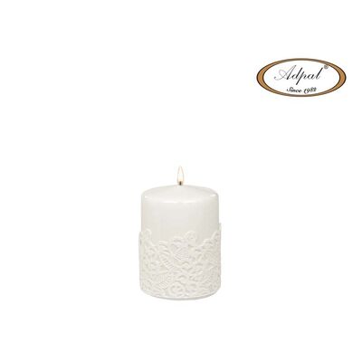 Świeca pieńkowa 10 x 7 cm koronka V lakier biała