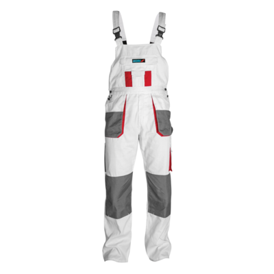DEDRA Spodnie ochronne ogrodniczki BH4SO-LD LD/54, białe, White line 190g/m2