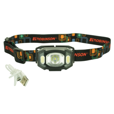 Latarka czołowa z czujnikiem ruchu z USB czarna