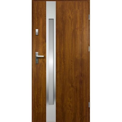 Drzwi zewnętrzne TEMIADA lakomat inox złoty dąb 90 prawe RADEX