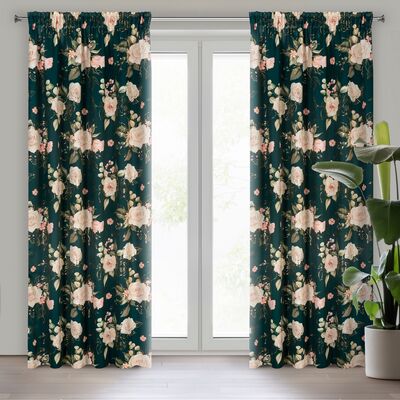 Zasłona gotowa na taśmie marszczącej ROSE 270 x 135 cm ciemnozielony