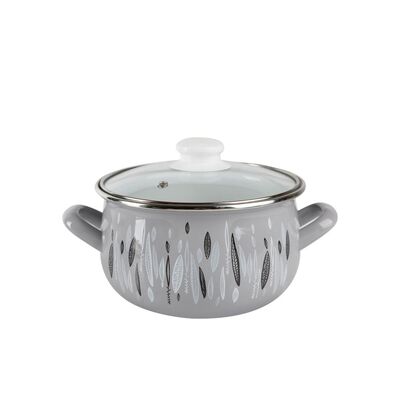 Garnek emaliowany pyza AUTUMN szary pokrywka 16 cm 2,2 l