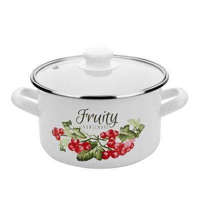 Garnek emaliowany prosty KALINA pokrywka 18 cm 2,6 l