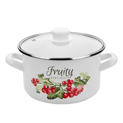 Garnek emaliowany prosty KALINA pokrywka 20 cm 3,7 l