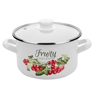 Garnek emaliowany prosty KALINA pokrywka 22 cm 4,7 l