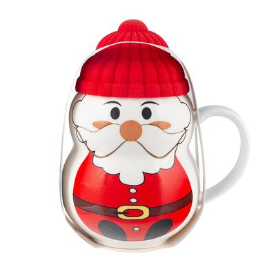 Kubek zimowy 350 ml z silikonową czapeczką mikołaj