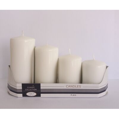 Świeca pieńkowa mix 7 / 8 / 10 / 12 x 5 cm lakier biała