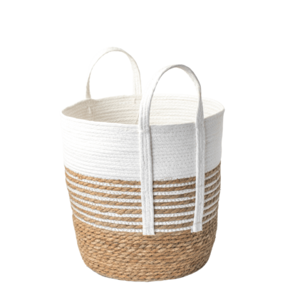 Kosz pleciony z uszami biały 27 x 27 x 30 cm M8448