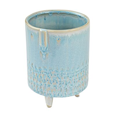 Osłonka ceramiczna na nóżkach twarz niebieska 15 x 20,5 cm