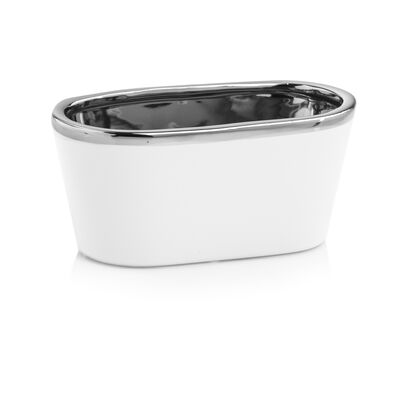 Osłonka ceramiczna rynna owal biało-srebrna 17 cm