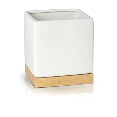 Osłonka ceramiczna kwadrat bamboo biała 13 cm
