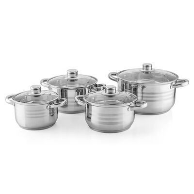 Garnki nierdzewne ANTER 3 paski zestaw 8 elementów